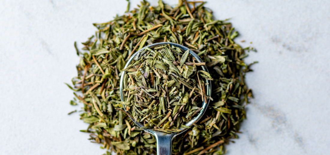 Close up spoon of dried thyme