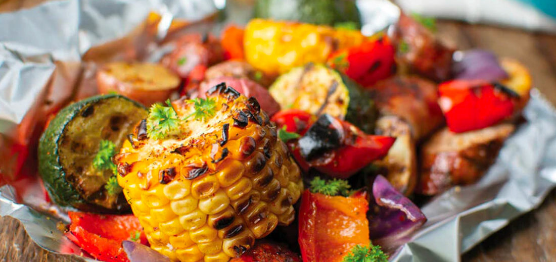 Grilled foil packet with assorted veggies