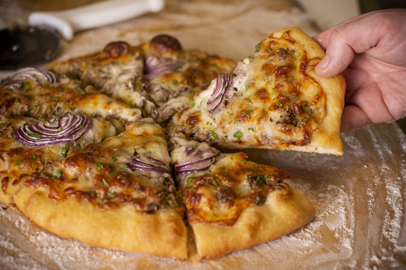 Hatch Chile Cheeseburger Pizza