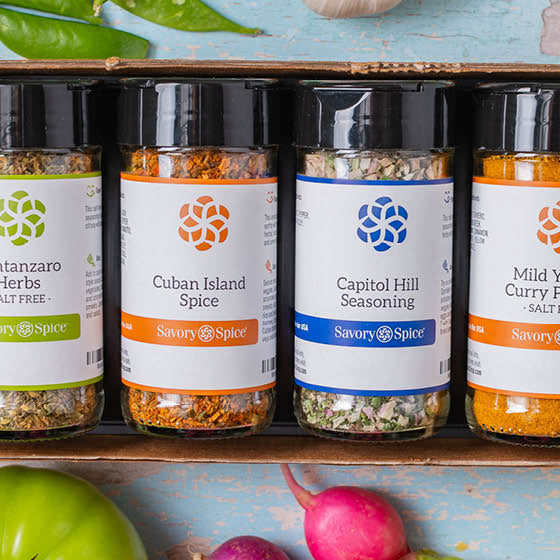 Four best-selling seasonings with vegetables around them