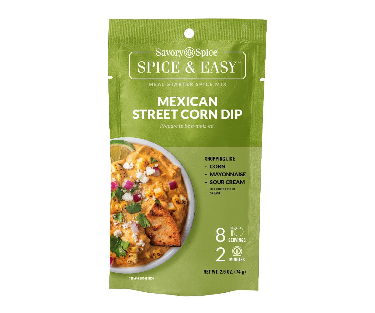 Front of Mexican Street Corn Dip Spice & Easy packet on white
