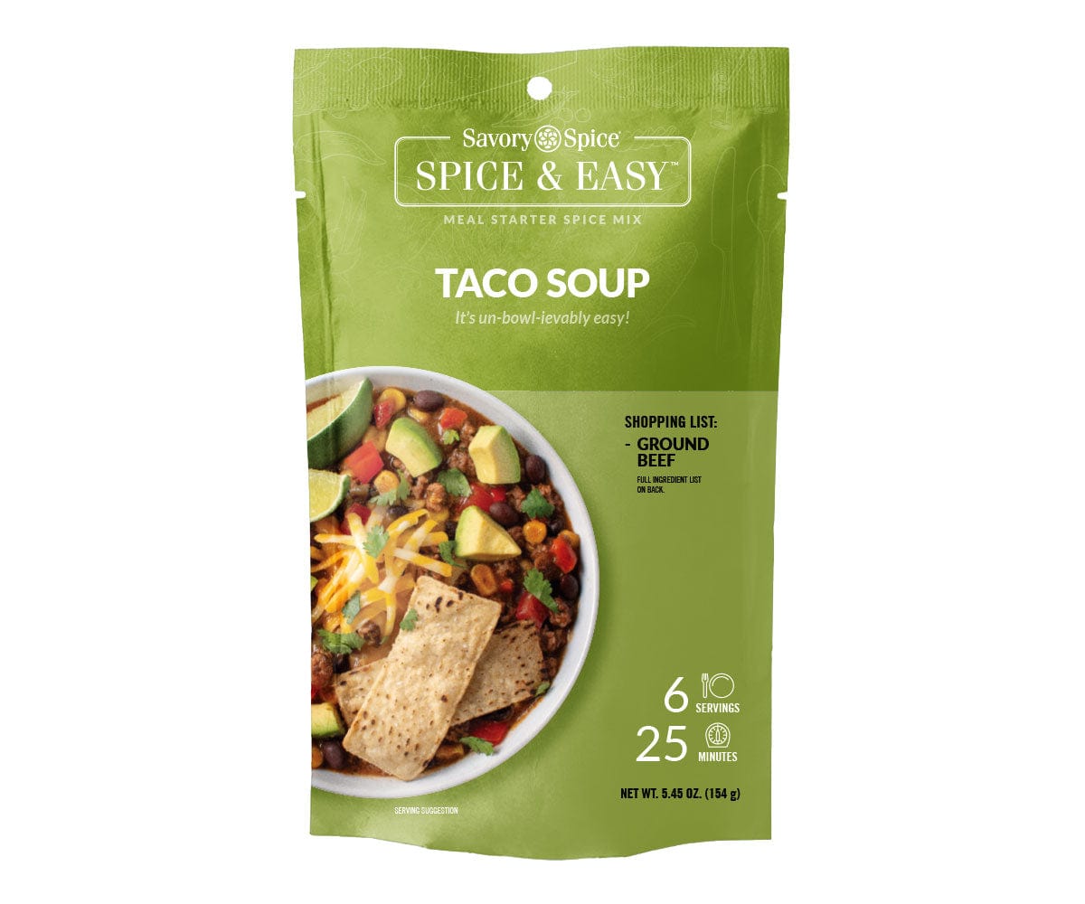 Front of Taco Soup Spice & Easy on white