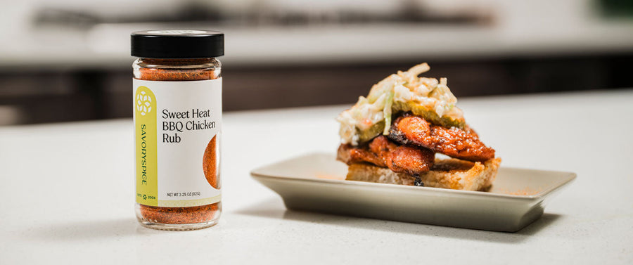 Sweet Heat BBQ Chicken Crispy Rice Bites with Big Dill Pickle Slaw