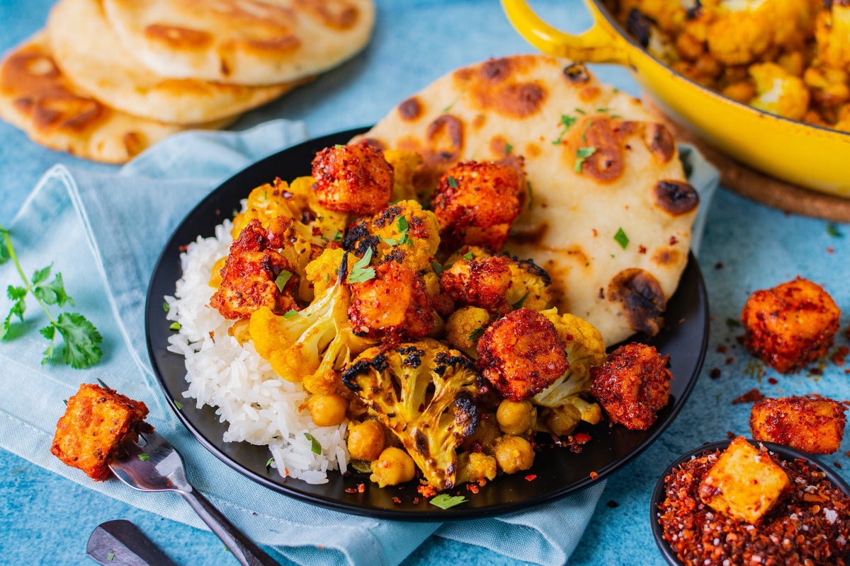 Curry Cauliflower with Crispy Chile Tofu
