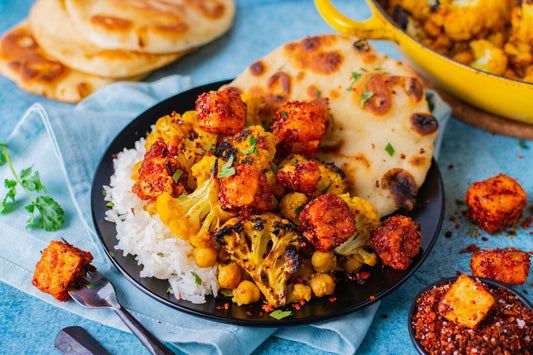 Curry Cauliflower with Crispy Chile Tofu