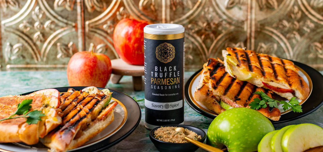 Black Truffle Parmesan Seasoning with apple grilled cheese surrounding it