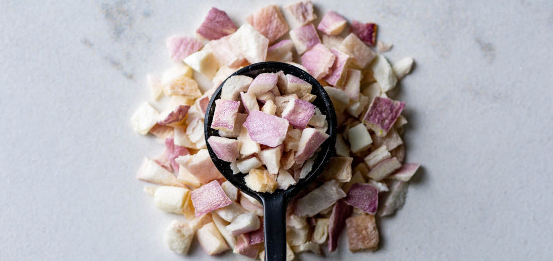 Close up of spoon of Freeze Dried Shallots