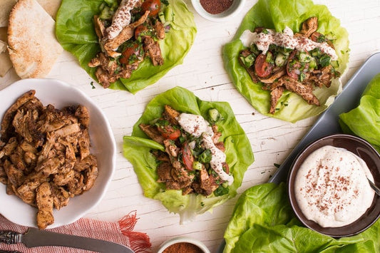 Chicken Shawarma Lettuce Wraps with Tahini Yogurt Sauce