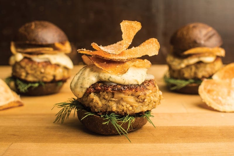 Eggplant Crunch-Burgers with Dijon Dill Sauce