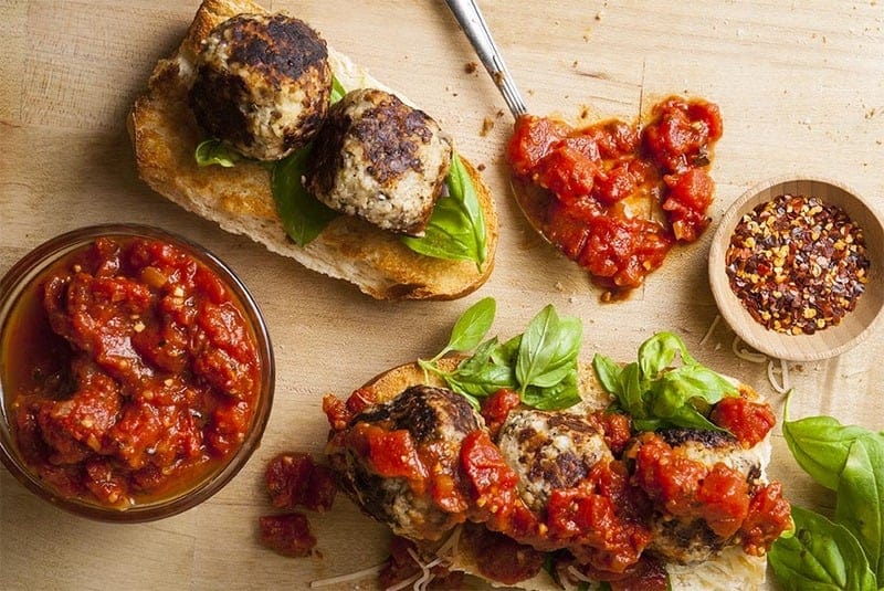 Eggplant Parmesan Meatball Hoagies
