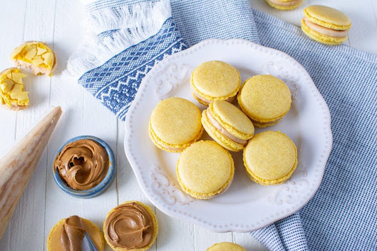 Golden Milk Macarons with Cookie Buttercream Frosting