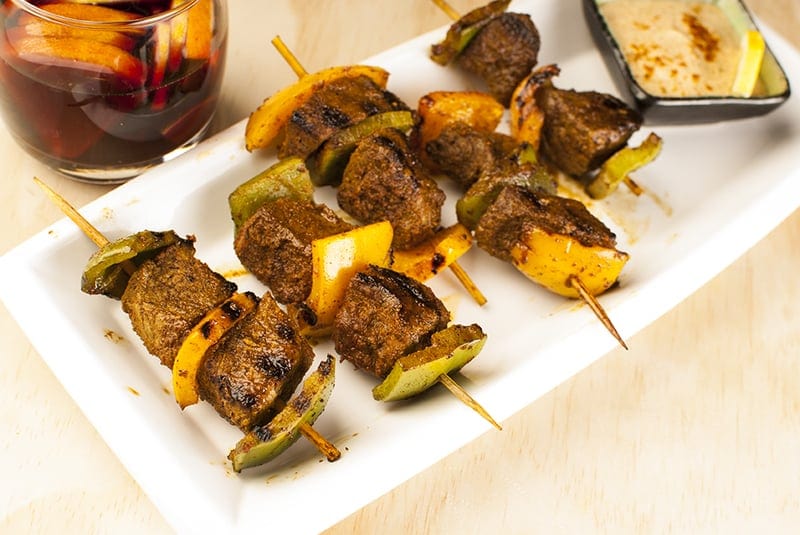 Grilled Pinchitos with Yogurt Lime Dipping Sauce