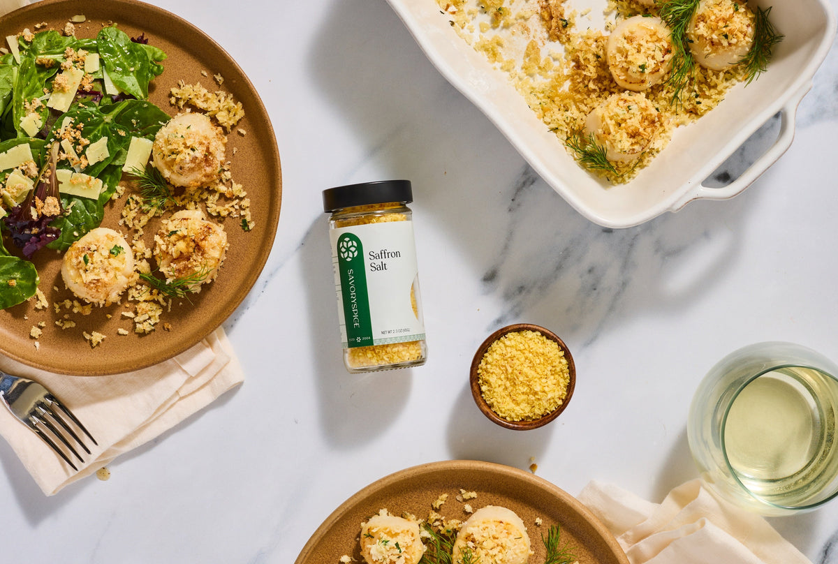 Herb Crusted Scallops with Saffron Salt