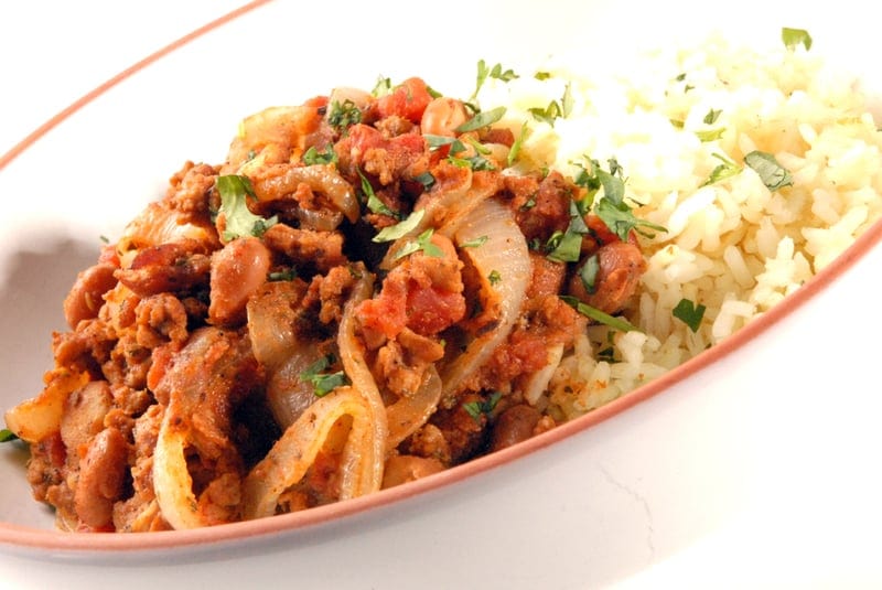 Spanish-Style Pork and Beans with Lime Rice