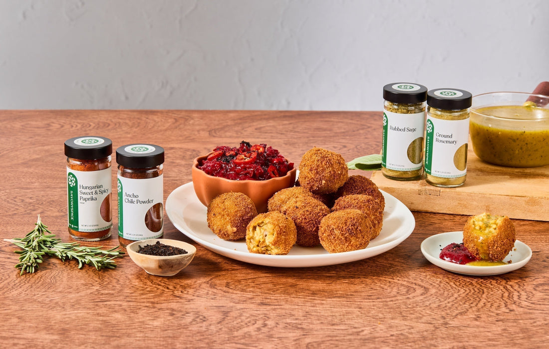 Holiday Stuffing Arancini with Spiced Cranberry Sauce