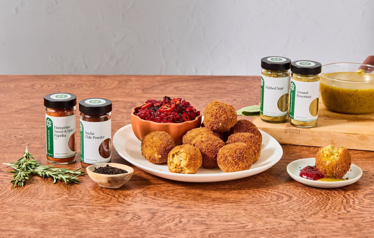 Holiday Stuffing Arancini with Spiced Cranberry Sauce