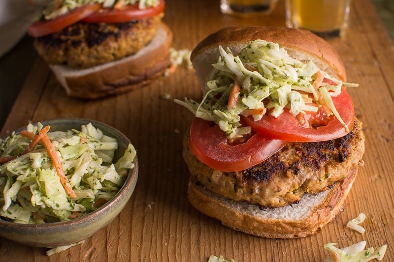 Turkey Burger with Pesto Coleslaw