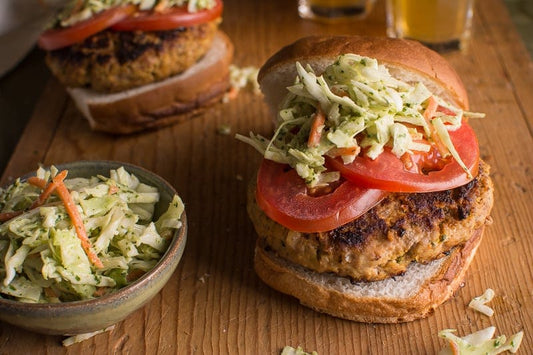 Turkey Burger with Pesto Coleslaw