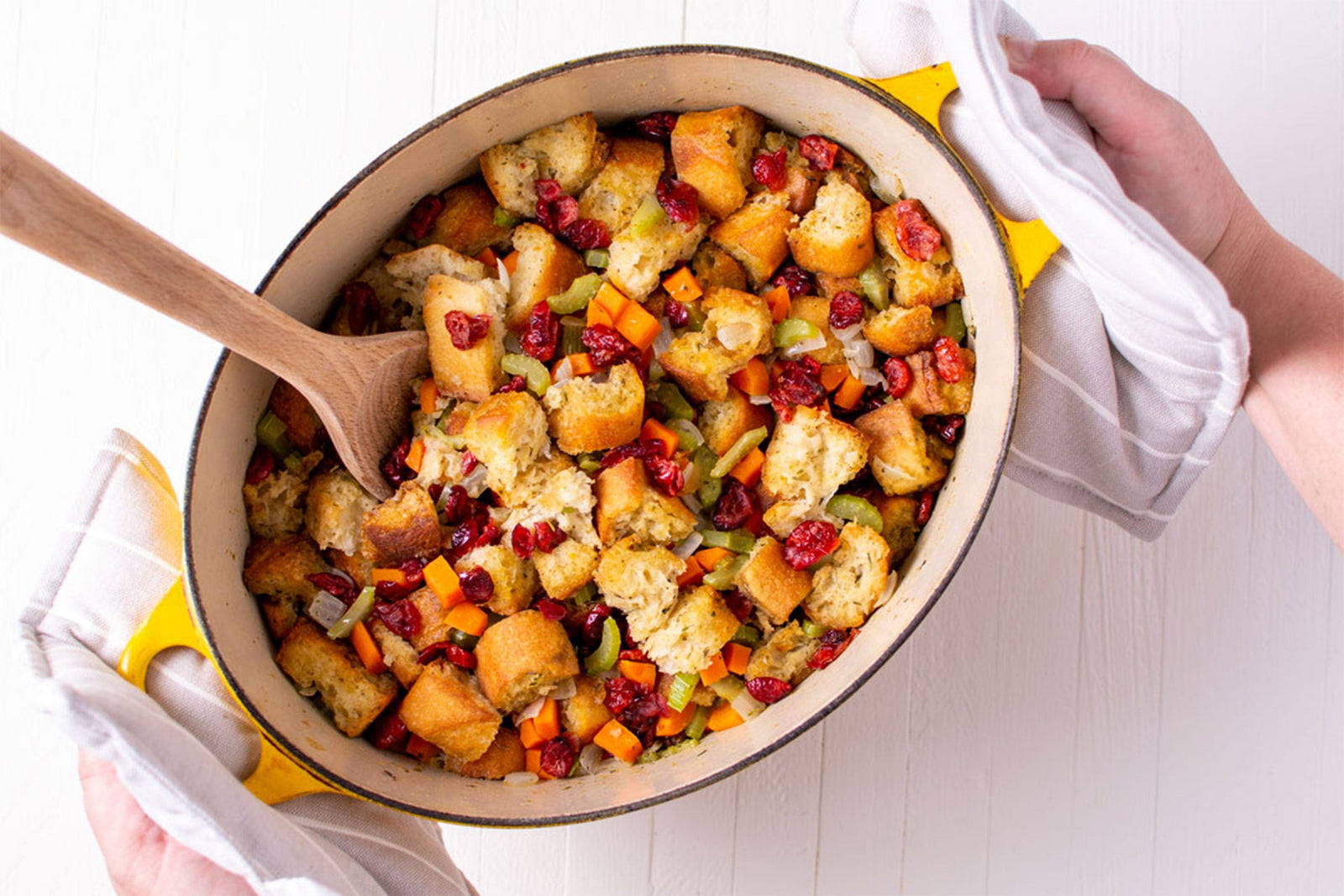 Thanksgiving stuffing in a dutch oven