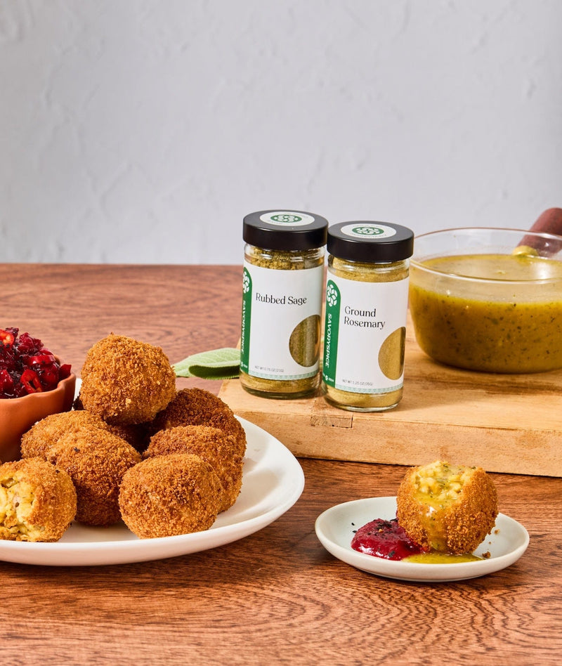 Holiday Stuffing Arancini with Spiced Cranberry Sauce