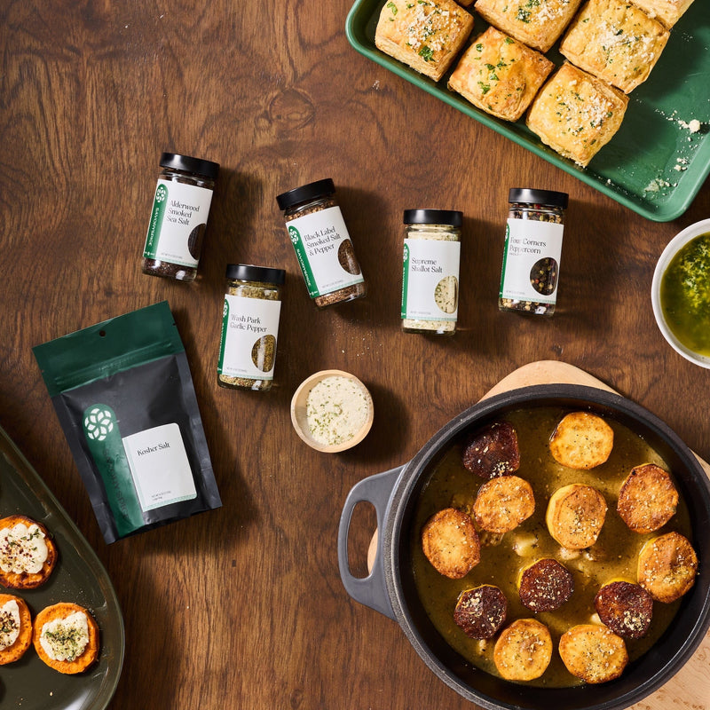 biscuits with potatoes and spice jars