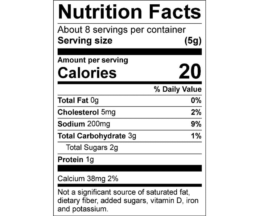 Nutrition label for Buttermilk Ranch Spice & Easy