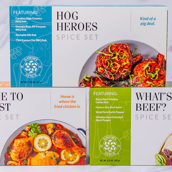 Three Spice Sets: Hog Heroes, Home To Roost, and What's Your Beef?