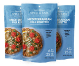 Three packets of Mediterranean Dill Risotto Spice & Easy on white