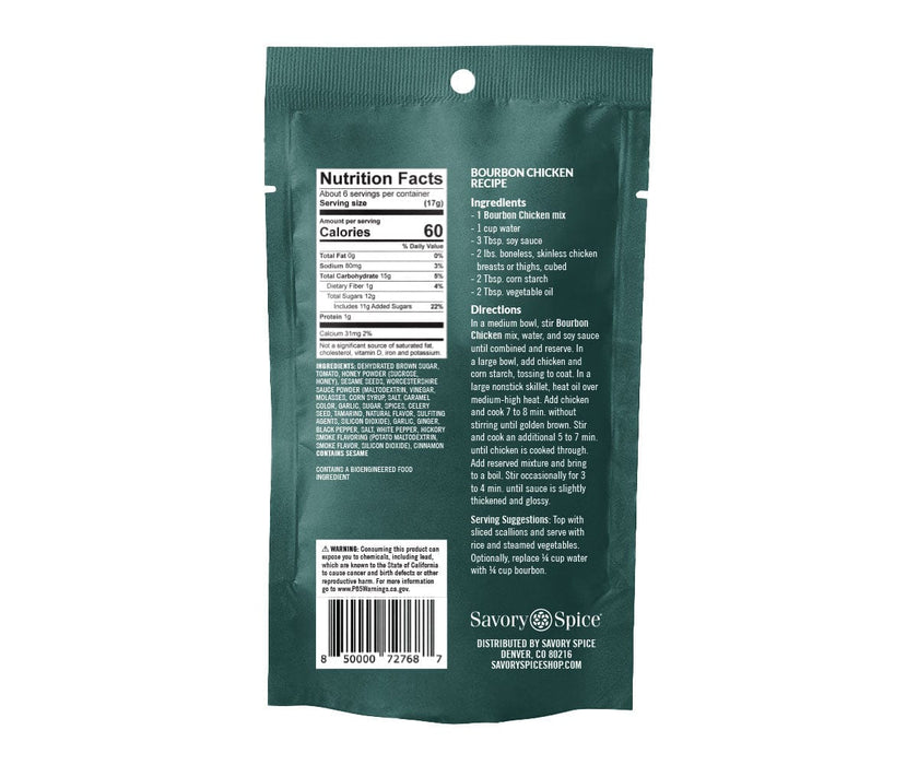 Back of Bourbon Chicken Spice & Easy package on white