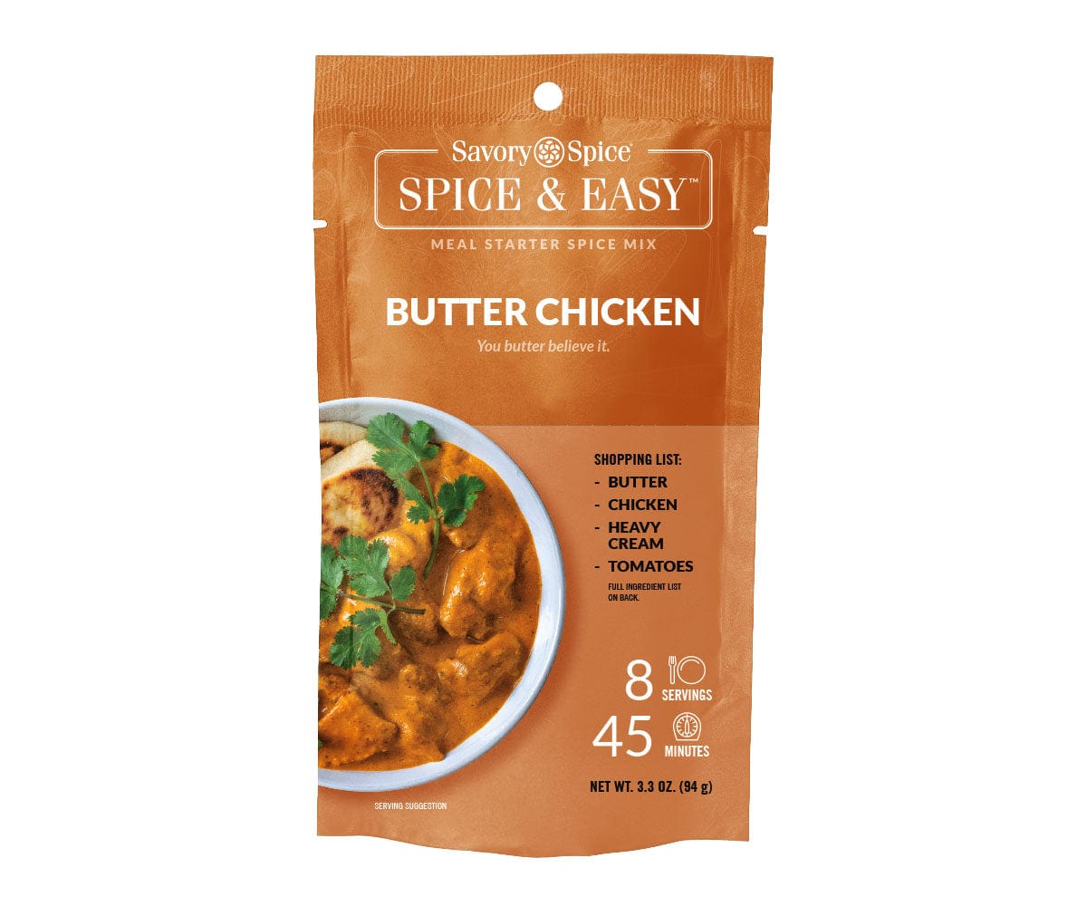 Front of Butter Chicken Spice & Easy package on white
