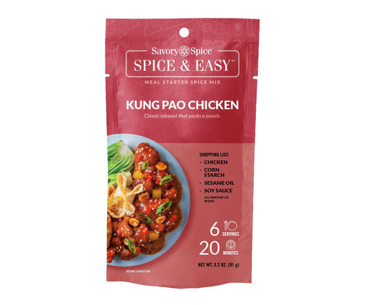 Front of Kung Pao Chicken Spice & Easy packet on white