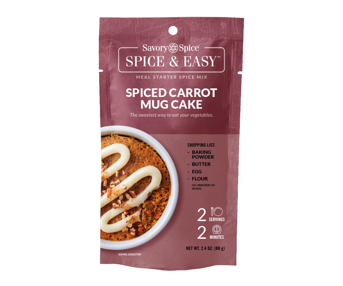 Front of Spiced Carrot Mug Cake Spice & Easy packet on white