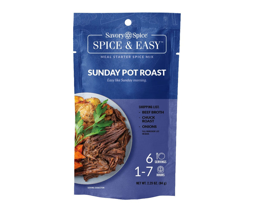Front of Sunday Pot Roast Spice & Easy packet on white
