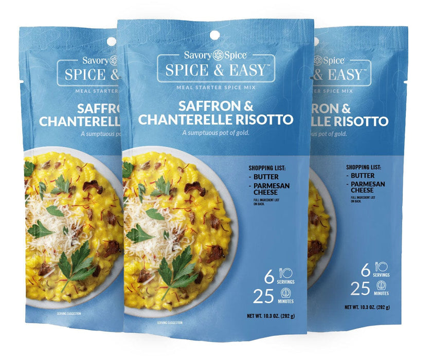 Three Saffron & Chanterelle Risotto Spice & Easy on white