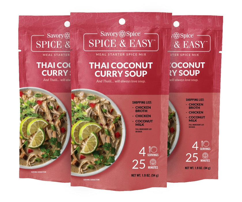 Three Thai Coconut Curry Soup Spice & Easy on white