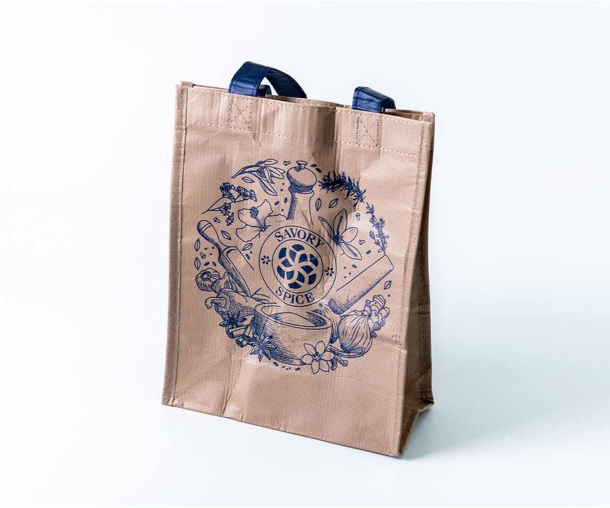 image of a small reusable savory pice shopping bag on white