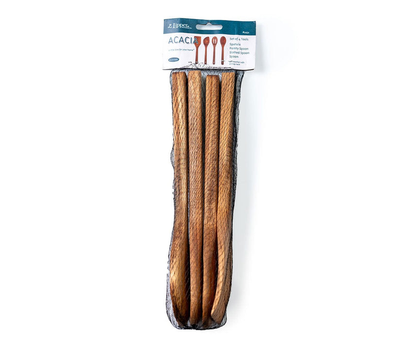 Four wooden cooking utensils in their packaging.
