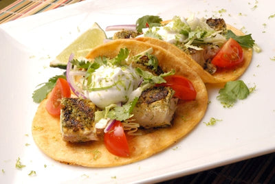 Caribbean Grilled Fish Tacos with Lime Crema
