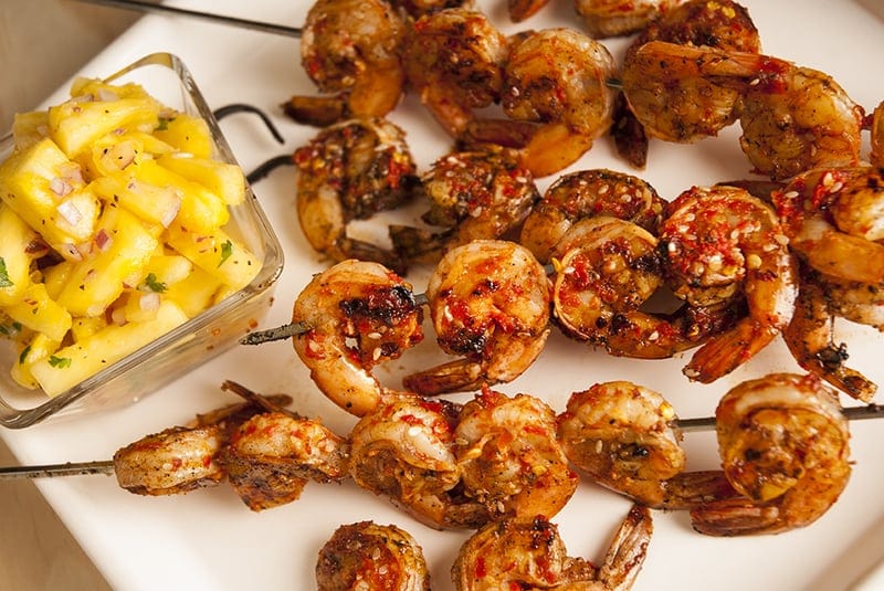 Sweet & Spicy Chile Glazed Shrimp with Pineapple Ginger Salsa